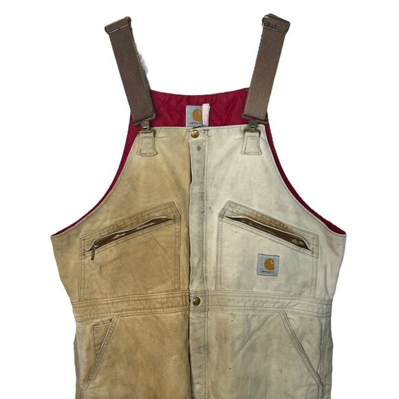 Carhartt VTG Coverall Insulated Double Front Knee Bib Overalls FLAW Tan 42x29 - Picture 3 of 10
